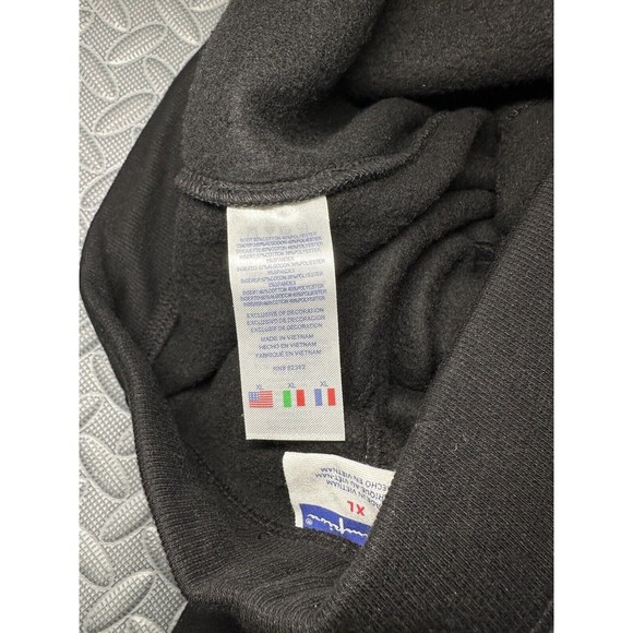 Champion Reverse Weave All Over Logo Print Black Boy 60% cotton Joggers Pants XL - Picture 11 of 11